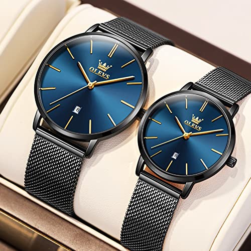 Olevs His And Hers Watches Couples Watches For Men And Women Couple Watches Watch Men Women Ultra Thin Quartz Analog Wrist Watches His And Hers Casual Watch Leather Wristwatch For Men Women Lovers Set #TOP3