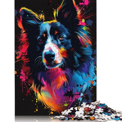 Puzzle en Bois DJ Neon Border Collie 1000 pièces pour Adultes et Adolescents à partir de 12 Ans, Cadeaux de Noël 1000 pièces (75 x 50 cm)