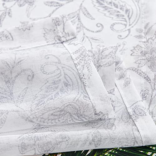 Vangao Farmhouse Sheer Curtains Grey Floral Printed 84 Inches Long 2 Panels Set for Living Room Bedroom Vintage Voile Rod Pocket Window Drapes - Thumbnail 6