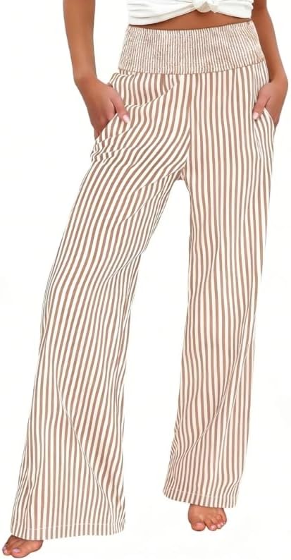 Gingham Pants,Green and White Checkered Pants,Womens Palazzo Pants, Striped & Gingham
