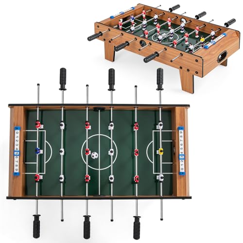 HOMASIS Mini Tischkicker Kinder, Kickertisch inkl. 2 Fußbälle & 18 Kicker & Punktezähler, Tischfußball mit 6 Spielstangen & Griffe, Fußballtisch Spieltisch Holz für Kinder & Erwachsene, 69x60x24cm