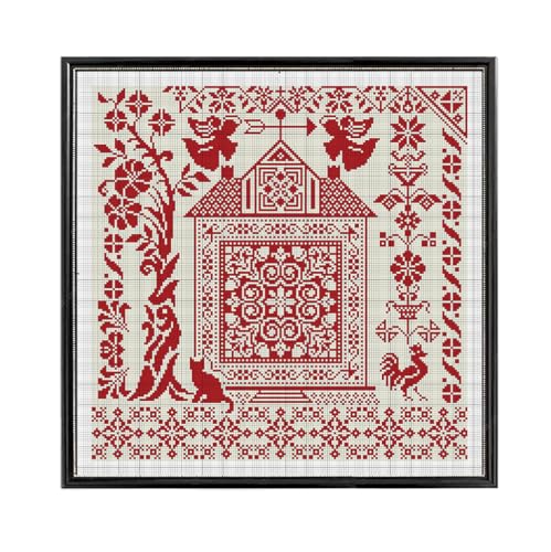 Image of FREEBLOSS 11CT Cross Stitch Kits Country House Stamped Embroidery Kits with Instruction Cross Stitch Wall Hanging Kit for Needlepoint Adults Wall Art Decoration 18x18in /45x45cm