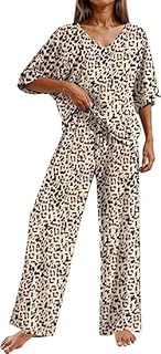 Ekouaer Pajama Sets for Women 2 Piece Lounge Set Short Sleeve Tops and Long Pants Soft Comfy Pjs Sleepwear Outfits S-XXL