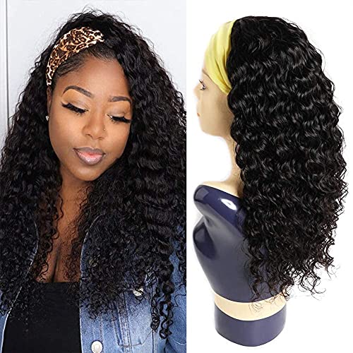 Image of XSY Headband Wig Deep Wave Human Hair Wigs 14 Inch Curly Headband Wigs for Black Women Glueless None Lace Front Wig Machine Made Wigs Natural Color