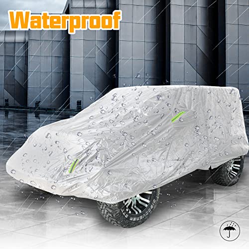 Image of Winunite Silver Outdoor Full Car Cover Compatible with Jeep Wrangler CJ YJ TJ JK JL 4-Door 1965-2023 Waterproof Rain Protector All Weather Sun, Snow Car Covers with Driver Door Zipper