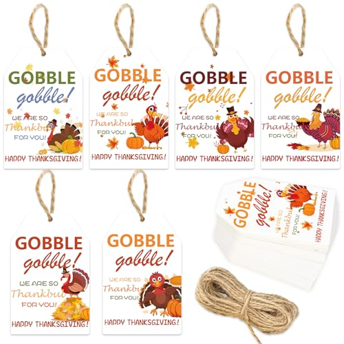 HOWAF 60 Thanksgiving Gobble Gift Tags - Turkey Pumpkin Paper
