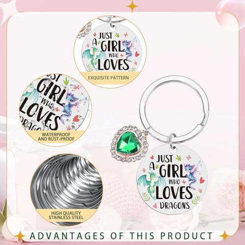 Dragon Lovers Keychain Gifts - Just a Girl Who Love Dragons Keychain, Cool Dragon Party Fafvors for Girls, Birthday Christmas Gifts for Daughter Sisters Girlfriends3