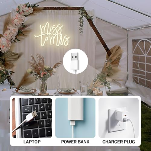 Image of Miss to Mrs Neon Sign for Bridal Shower Decor Dimmable Led Wedding Neon Sign for Backdrop, Miss to Mrs Neon Light for Wall Decor Warm White Party Banner Bridal Shower Decoration
