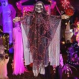 DIDUDE Esqueleto Colgante para Halloween,Decoración Colgante de Halloween Espeluznante Cráneo Colgante Fantasma Decoración Colgante con Gritos y Ojos Brillantes,Decoración de Terror de Halloween