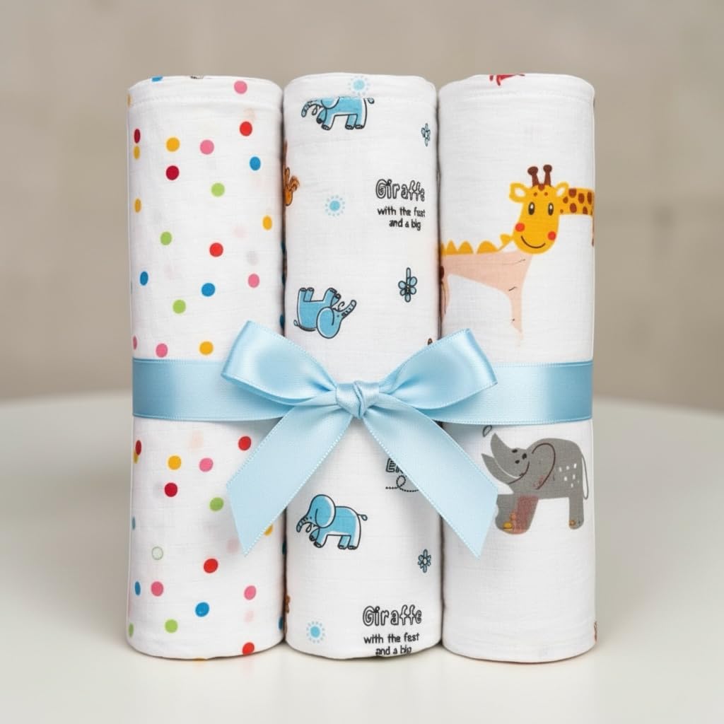 100% Cotton Muslin Baby Swaddle Blanket for New Born | Ultra Soft, Breathable & Lightweight Baby Wrap | Skin Friendly Receiving Blanket | Pack of 3/5 (3)-image-26