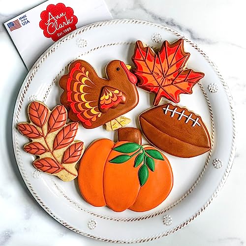 Fall Thanksgiving Cookie Cutters 5-Pc. Set Made in USA by Ann Clark, Maple Leaf, Turkey, Oak Leaf, Pumpkin, Football