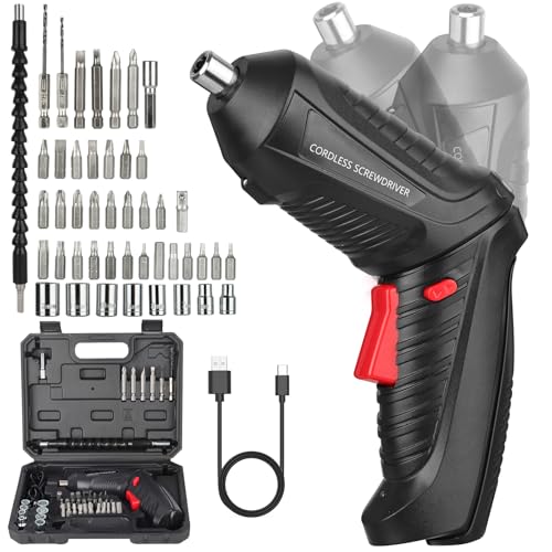 Akkuschrauber Klein 3.6V: 47PCS Mini akkuschrauber mit 1300mAh Akku USB-C Wiederaufladbar, 2-in-1 Direkt & 90° Winkel Modus, LED Licht, Electric Screwdriver für Möbelmontage & Reparatur zu Hause