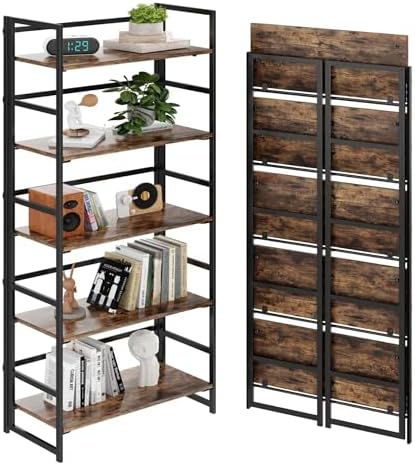 BHG Vintage Multifunctional Folding Bookshelf, No-Assembly Plant ...