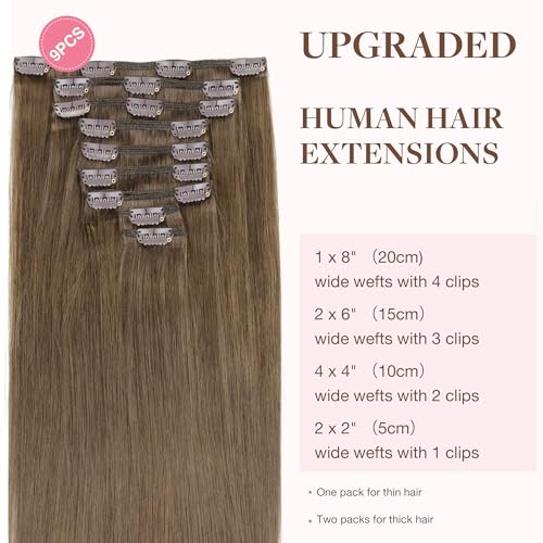 Image of GOO GOO Clip in Hair Extensions Real Human Hair, Remy Human Hair Extensions Clip ins for Women, Natural Human Hair, 16inch 150g 9Pcs, 5 Light Ash Brown