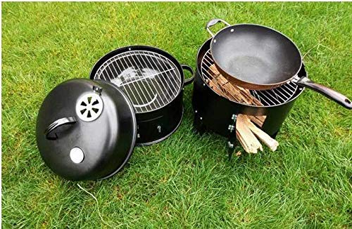 Image of 3-in-1 Barrel BBQ Charcoal Grill with Metal Skewers | Anti-Rust, Scratch & Deformation Resistant | Tandoor Grill for Home & Outdoor Parties (Black)