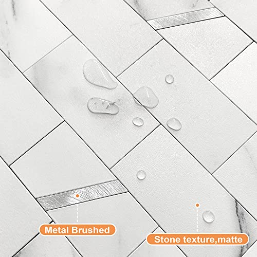 Vaovi Peel And Stick Stone Backsplash Tile For Stove Fireplace,Self Adhesive Splashback Tiles For Kitchen Wall Marble Tile Stickers Shower Peel And Stick Waterproof(White Silver,5Pcs) #TOP1