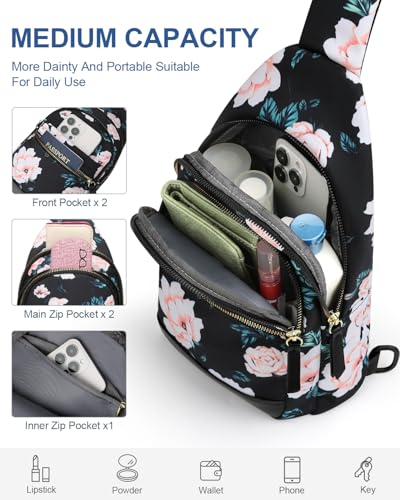 Image of Capolo Sling Bag for Women Men Waterproof Crossbody Bags for Women Trendy Casual Fanny Pack with Convertible Shoulder Strap Chest Bag for Travel Hiking(Black Flower, Medium)