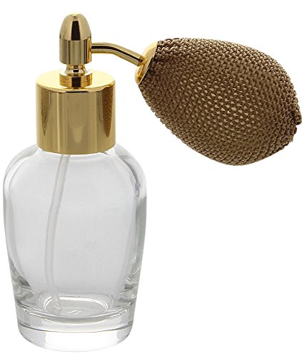 Bauchiger Mini Parfümflakon mit Ballpumpe, Glas 30ml Kosmetex Flakon für Parfum Colognes, leer, Gold
