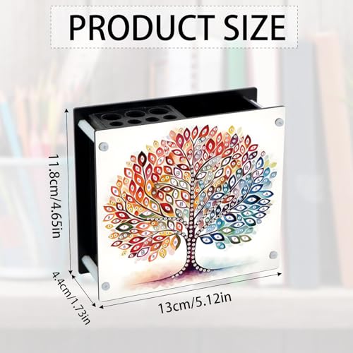 Image of DIY 5D Acrylic Diamond Painting Pen Holder - Tree of Life Pencil Organizer for Nature & Earthy Decor, Decorative Office Supplies Storage for Home, School, Gift
