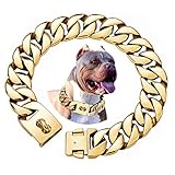 txprodogchains Big Dog Chain Collar with Buckle Strong Heavy Duty 32MM Thick Wide Stainless Steel Metal 18K Gold Cuban Link Chain Collar for Large Dogs