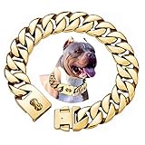 Big Dog Chain Collars, txprodogchains 32MM Thick Cuban Link Dog Collar Strong Metal Dog Cuban Link Collar with Buckle, Solid Stainless Steel Gold Dog Collars for Large Dogs