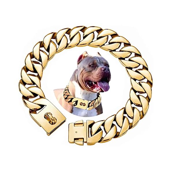 Big Dog Chain Collars - Strong Metal Cuban Link Collar for Large Dogs