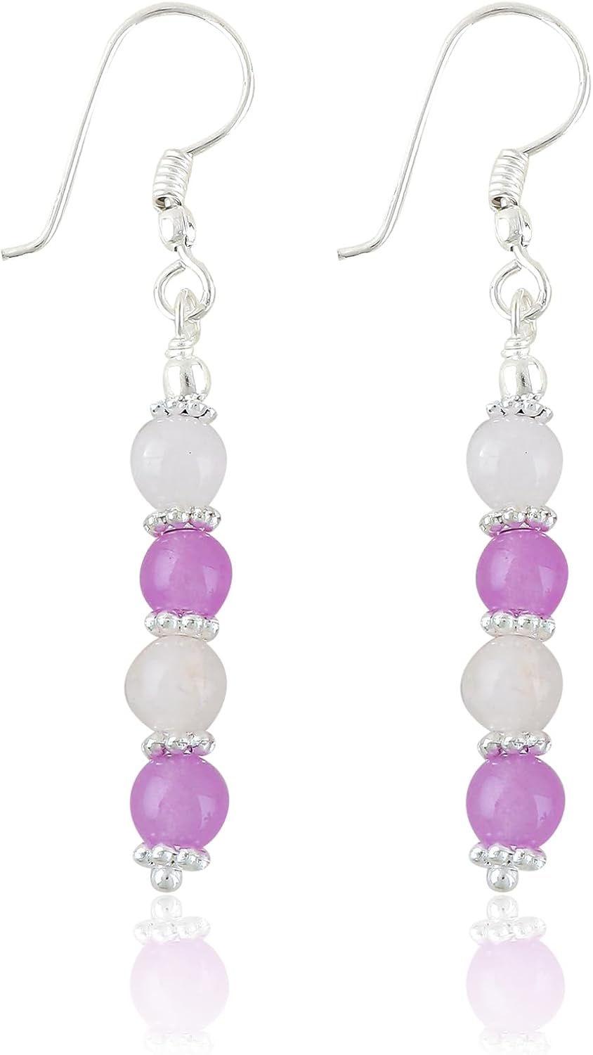 Natural Amethyst & Rose Quartz Gemstone Earrings, Bohemian Silver Jewelry, Handmade Crystals Earring, Healing Stones, Simple Earring Gift for Women (Approx.1.50 inch)