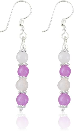 ARTISANJEWELS Natural Amethyst & Rose Quartz Gemstone Earrings, Bohemian Silver 