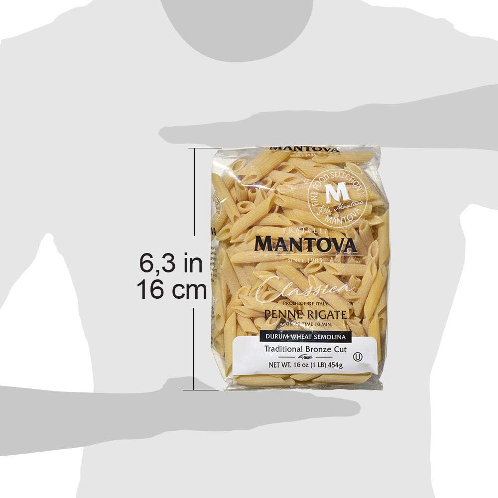 Mantova Italian Bronze Die Penne Rigate Pasta - 100% Durum Wheat Semolina Bronze Die Penne Rigate - Product Of Italy 16 Oz (Pack of 6)