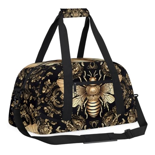 Bohemian Bee Gym Travel Duffle Bag for Boys - Gymnastics Sports Dance Bag with Front Zipper Pocket for School Practice or Overnight Travel Weekender Sleepover Tote Bag Bee