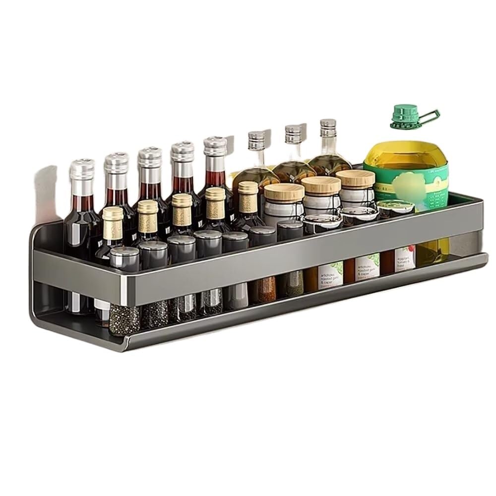 MYUYEE Wall Mounted Spice Rack Stainless Steel Spice Stor Spice Organiser Without Drilling, Hanging Seasoning Rack(Gris-60Cm)