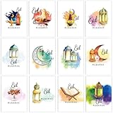 Lpitoy 12 Stück Eid Mubarak Postkarte Mondschloss Druck Ramadan Kareem Party Einladung Brief Islamisches Festival Party Grußkarte
