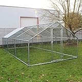 Wiltec Freilaufgehege 2 x 3 x 2 m mit Sonnendach und verzinkten Gitterstäben, Außengehege als Voliere Hühnerstall oder Hasenstall, Kleintiergehege mit Riegel