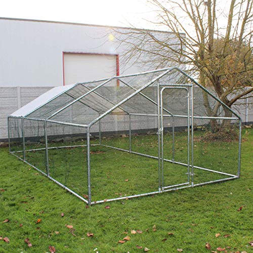 Wiltec Freilaufgehege 2 x 3 x 2 m mit Sonnendach und verzinkten Gitterstäben, Außengehege als Voliere Hühnerstall oder Hasenstall, Kleintiergehege mit Riegel