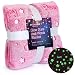 LIDERSTAR Glow in The Dark Throw Blanket, Super Soft Fuzzy Plush Fleece,Decorated with Stars and Words of Encouragement,Christmas Birthday Gift for Girls Kids Women Teens Toddlers,Pink,50"x 60".