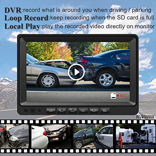 Backup Camera System With 9'' 1080P Monitor For Rv Semi Box Truck Trailer Camper, 4 Split Screen Quad View Hd Dvr Record Monitor + Ip69 Waterproof Night Vision Rear Side View Camera Avoid Blind Spot #TOP3