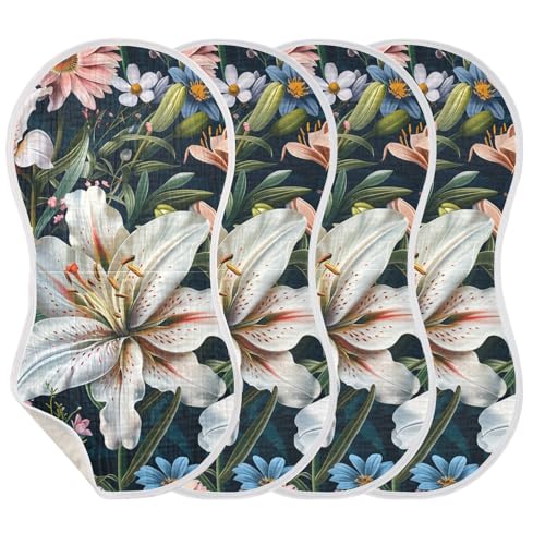 Lily and Wildflowers Muslin Burp Cloths 22x11 Inch - 4-Layer Organic Cotton & TPU Waterproof Lining, Absorbent Baby Bibs for Boys/Girls with Hanging Loop3