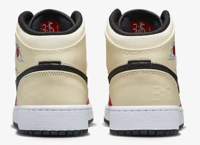 Jordan Big Kid's Air 1 Mid Muslin/Chili Red-Black-White - 64