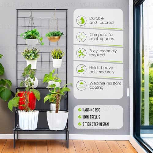 Image of Niyara || Metal Planter Stand || Plant Stand for Pots|| Outdoor Plant Stand (Black 4 Tier Stand)