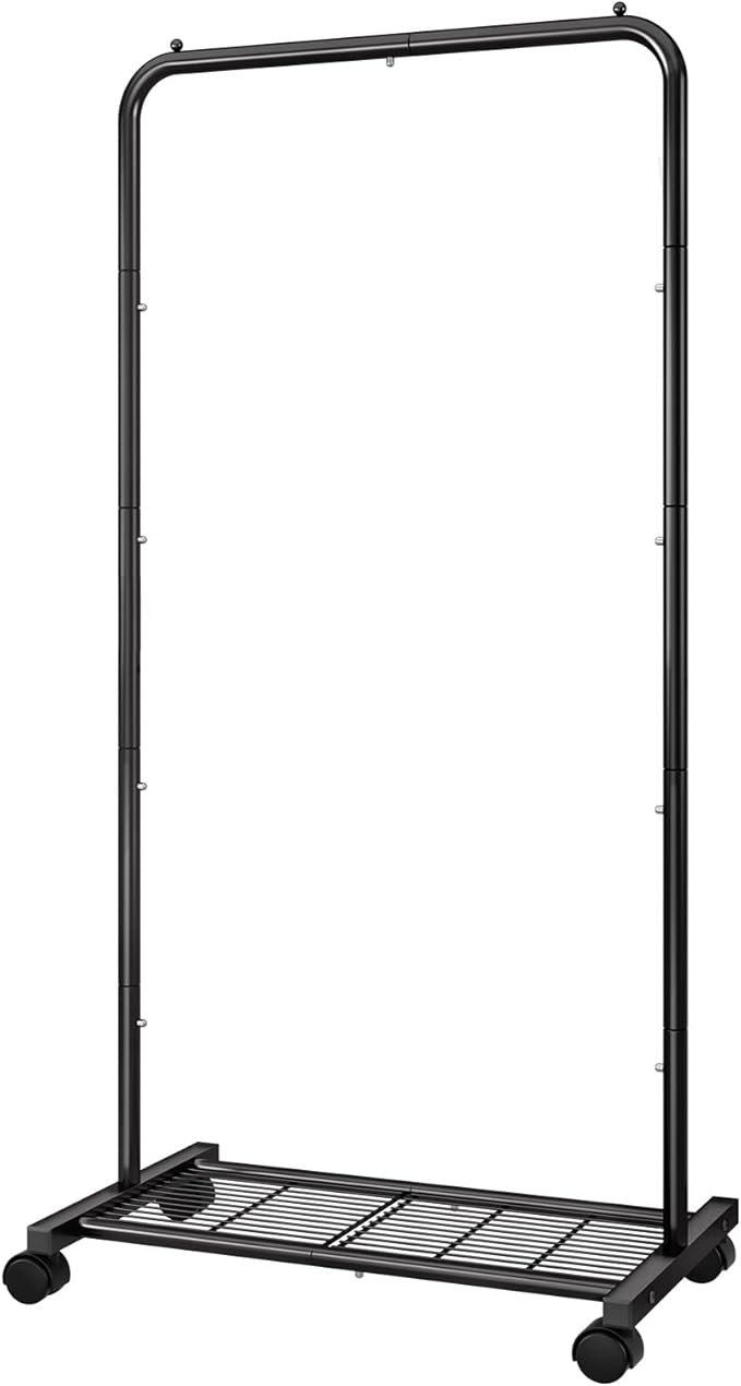 Simple Trending Clothes Clothing Rack, Rolling Garment Rack with Storage Shelves on Wheels, Black