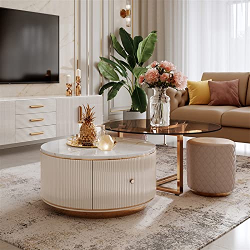 Beistelltische Moderner runder Couchtisch 2er-Set for Wohnzimmer, runder Couchtisch mit einzigartiger Platte und Schublade, großer und kleiner Mitteltisch und Beistelltisch-Sets Wohnzimmertisch – Bild 8