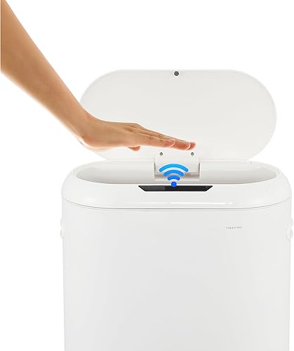happimess HPM1016C Robo Kitchen - Bote de basura delgado ovalado con sensor de movimiento sin contacto con modo táctil, resistente a las huellas