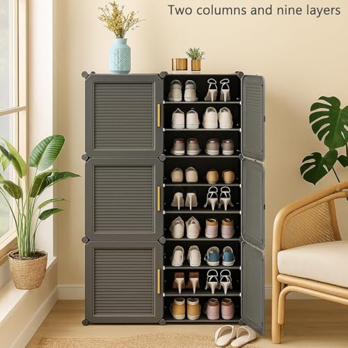 Image of Mevigo 18-Tier Shoe Rack with 6-Doors| Holds 36-Pairs |Waterproof & Dustproof Modular Plastic Shoe Cabinet| Foldable Stackable Shoe Organizer with Metal Frame |Space Saving Storage for Home,Entry Way