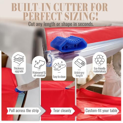 Image of Disposable Tablecloth Roll, 54In x 300Ft Red Plastic Table Cloth Disposable