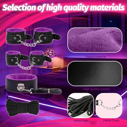 Image of BDSM Bondage Kit Sex Toys 8 Pcs Sex Bondage Set for Beginners Ball Gag Bondage Rope BDSM Kit for Couples (Purple, 8PCS)