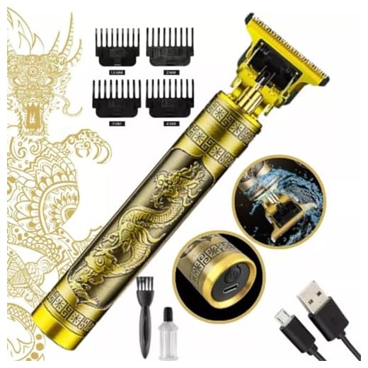 Máquina De Cortar Cabelo Profissional Dragão Acabamento Sem Fio Cabelo Barba Pezinho Personalizada Com Limitador de Lamina Ajustável Recarregável 4 Pentes Óleo Escovinha PREMIUM