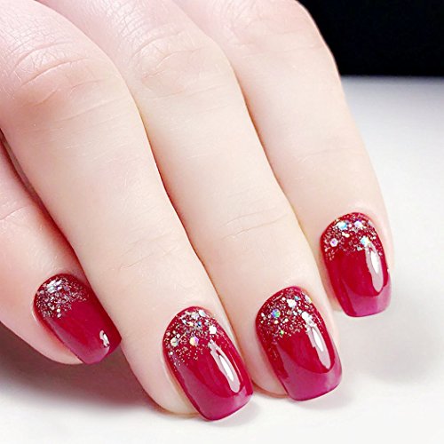 Jovono Faux ongles pailletés à clipser en acrylique pour femme et fille Rouge (sans colle) Cover