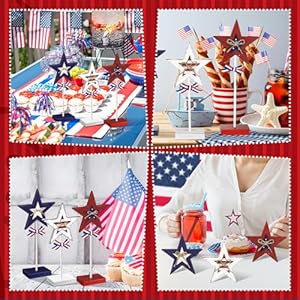 3 pcs independence day star table centerpieces tabletop decorations signs for tiered tray decor 4th of july day patriotic decorations desktop ornament blocks freestanding stylish style  urban country home decor