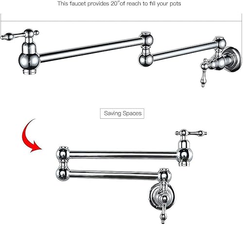 Miniatura 22 de WOWOW Grifo de llenado de ollas doradas, grifo plegable de cobre de montaje en pared, 2 manijas con brazos oscilantes de doble junta, grifo