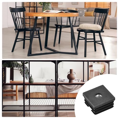 Image of uxcell 10Pcs Inserts for Square Tubes with M8-1.25mm Thread, for 1.5 inchx1.5 inch OD Square Tube, Black Plastic Plug Caster Insert Chair End Caps Furniture